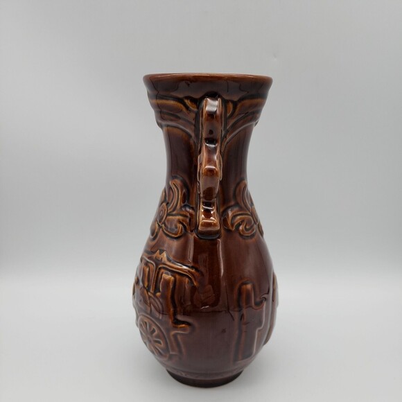 Mysterious Mold Cast Stoneware Brown Glaze Pottery Wine Decanter Monks with Flag - Picture 4 of 12